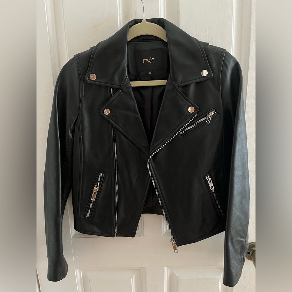 Black Leather Jacket Maje 36